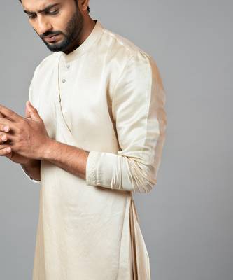 Champagne Drape Kurta With Minimal Embroidery On Sleeves 3