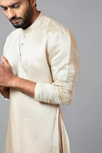 Champagne Drape Kurta With Minimal Embroidery On Sleeves