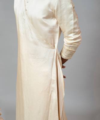 Champagne Drape Kurta With Minimal Embroidery On Sleeves 4