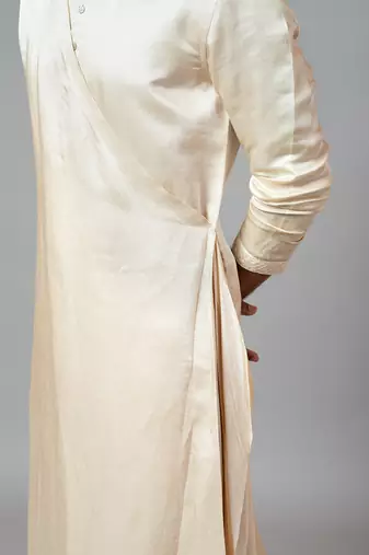 Champagne Drape Kurta With Minimal Embroidery On Sleeves