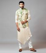 Tie & Dye Kora Nehru With Drape Kurta And Pant Pajama
