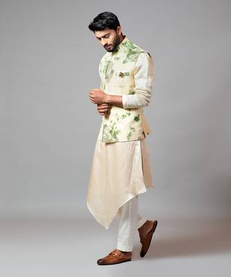 Tie & Dye Kora Nehru With Drape Kurta And Pant Pajama 2