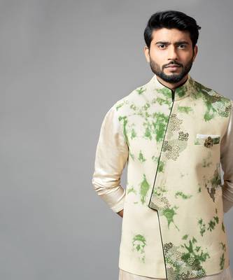 Tie & Dye Kora Nehru With Drape Kurta And Pant Pajama 3