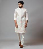 Multicolour Embroidered Long Nehru With Kurta And Pant Pyjama