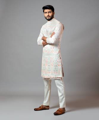 Multicolour Embroidered Long Nehru With Kurta And Pant Pyjama 2