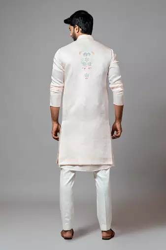 Multicolour Embroidered Long Nehru With Kurta And Pant Pyjama