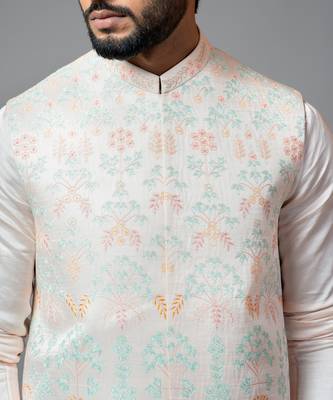 Multicolour Embroidered Long Nehru With Kurta And Pant Pyjama 4