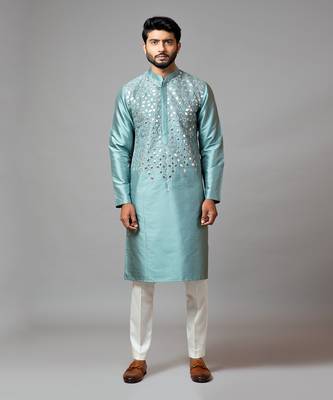Silver Gota Patti Embroidered Kurta And Pant Pajama 1