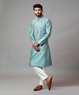 Silver Gota Patti Embroidered Kurta And Pant Pajama 2