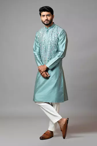 Silver Gota Patti Embroidered Kurta And Pant Pajama