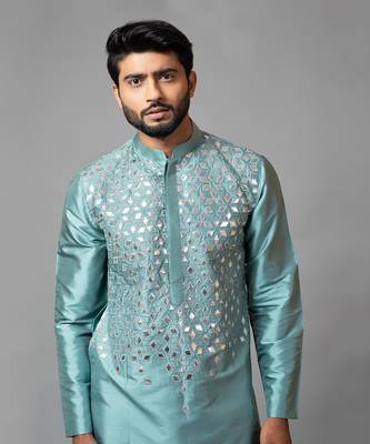 Silver Gota Patti Embroidered Kurta And Pant Pajama 3
