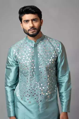 Silver Gota Patti Embroidered Kurta And Pant Pajama