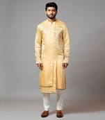 Assymetric Double Panel Kurta With Embroidered Sleeve And Pant Pajama
