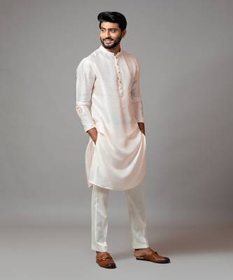 Plain Kurta With Minimal Floral Embroidery On Sleeves 3