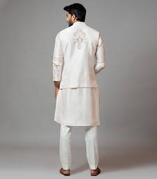 Baby Pink Nehru Jacket With Multi Colour Garden Themed Embroidery Paired With Tonal Kurta And Pant Pajama