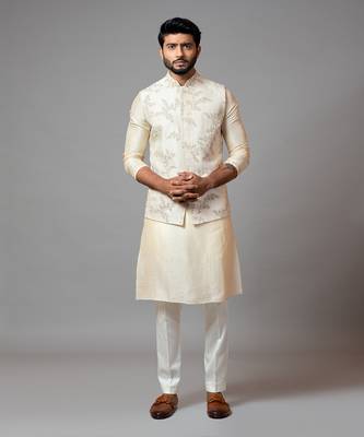 Off White Nehru Jacket With Delicate Jaal Embroidery Paired With A Tonal Kurta Set 1