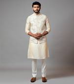 Off White Nehru Jacket With Delicate Jaal Embroidery Paired With A Tonal Kurta Set