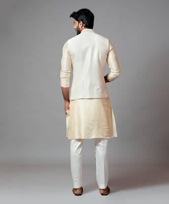 Off White Nehru Jacket With Delicate Jaal Embroidery Paired With A Tonal Kurta Set 3