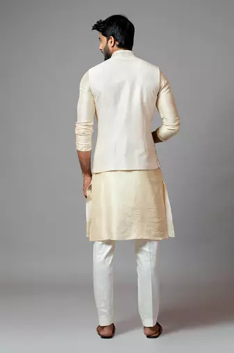 Off White Nehru Jacket With Delicate Jaal Embroidery Paired With A Tonal Kurta Set
