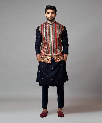 Multicoloured Silk Embroidered Nehru Jacket for Party and Weddings 1