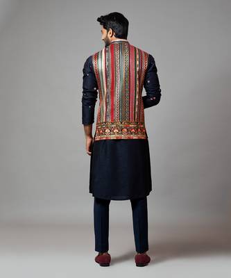 Multicoloured Silk Embroidered Nehru Jacket for Party and Weddings 3