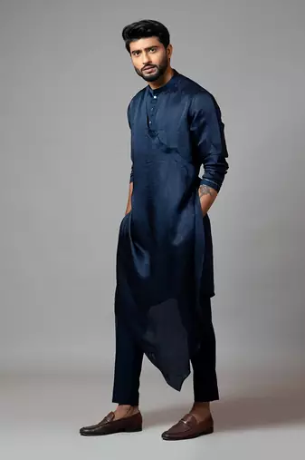Drape Kurta With Minimal Embroidery On Sleeves