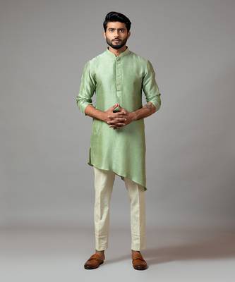 Assymetric short kurta with pintucks pant pajama 1