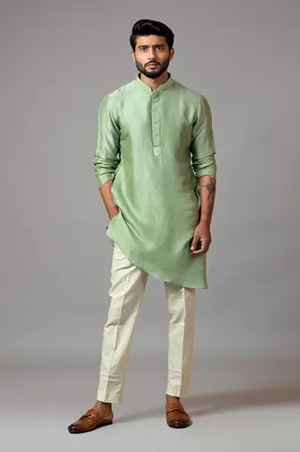 Assymetric short kurta with pintucks pant pajama