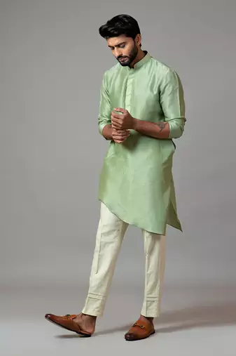 Assymetric short kurta with pintucks pant pajama