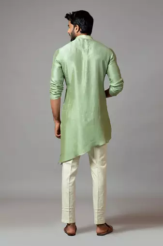Assymetric short kurta with pintucks pant pajama