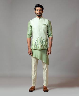 Stitchlines and embroidered nehru with assymetric kurta 1