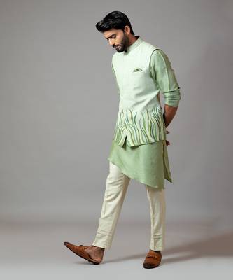 Stitchlines and embroidered nehru with assymetric kurta 2