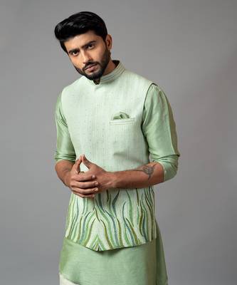 Stitchlines and embroidered nehru with assymetric kurta 4