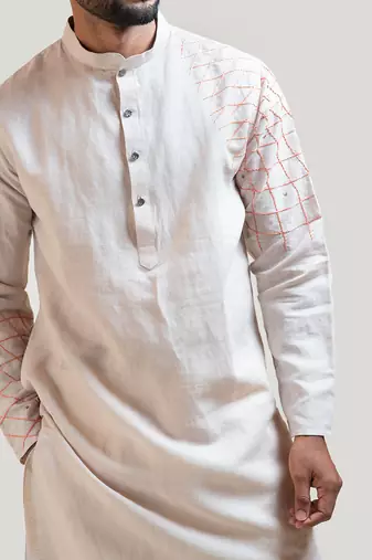 Grey Lineart Embroidered Kurta Set