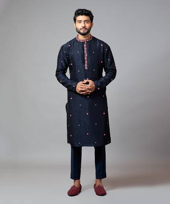 Bullion Rose Embroidered Kurta With Pant Pajama 1