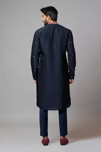 Bullion Rose Embroidered Kurta With Pant Pajama