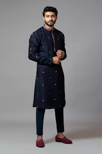 Bullion Rose Embroidered Kurta With Pant Pajama