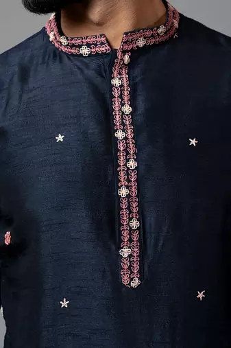 Bullion Rose Embroidered Kurta With Pant Pajama
