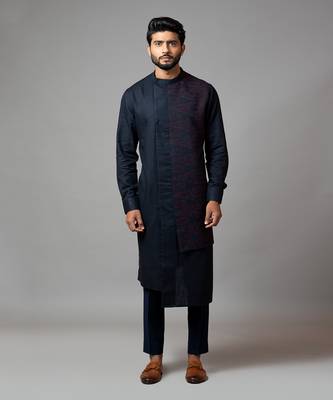 Assymetric Pintucks Kurta With Embroidery And Pant Pajama 1