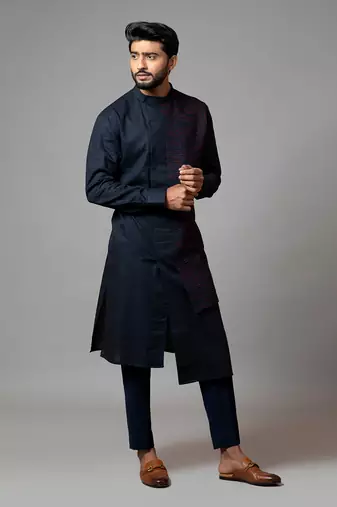 Assymetric Pintucks Kurta With Embroidery And Pant Pajama
