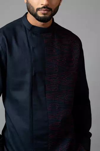 Assymetric Pintucks Kurta With Embroidery And Pant Pajama