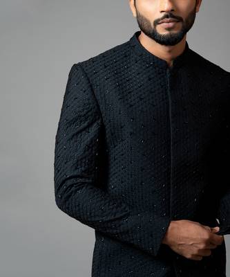 Bandhgala With Honeycomb And  Katdana Embroidery 5