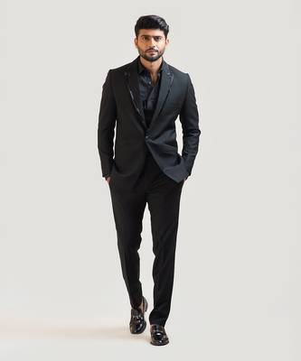 Black Embroidered Lapel Blazer set 1