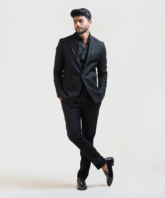Black Embroidered Lapel Blazer set 2