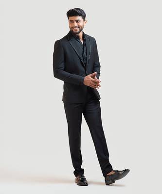 Black Embroidered Lapel Blazer set 3