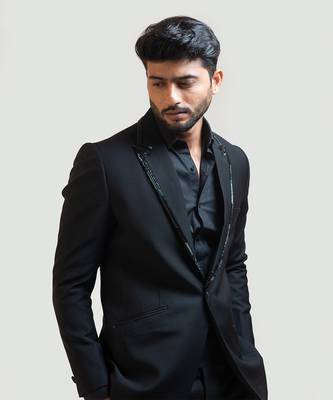 Black Embroidered Lapel Blazer set 4