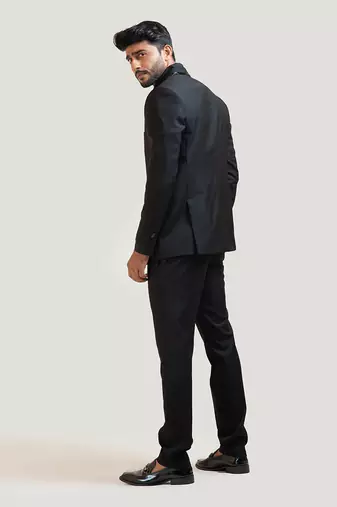 Black Embroidered Lapel Blazer set