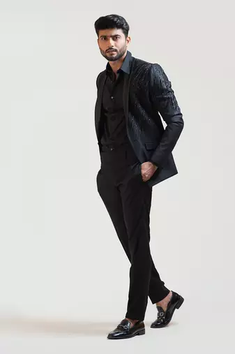 Black Rain Embroidered Blazer Set