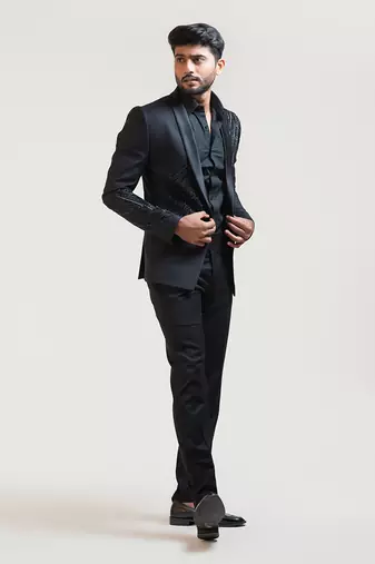 Black Rain Embroidered Blazer Set