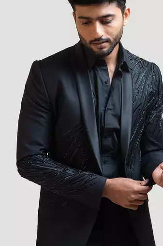 Black Rain Embroidered Blazer Set